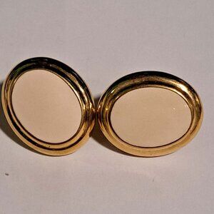 vintage Napier brand off white and gold tone oval earrings